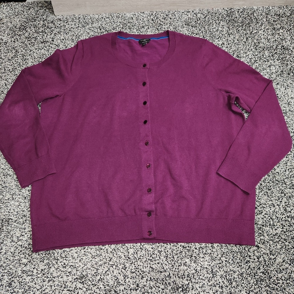Talbots Women Cardigan Sweater Knitted Long Sleeve Pima Cotton Purple Plum Sz 2X